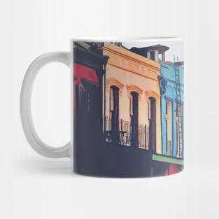 Sunny Cloudy Skies and Iconic Colorful Rainbow New Orleans French Quarter Nola Homes Yellow Light Blue Pink Orange Architecture Minimal Cityscape in Southern Louisiana Mug